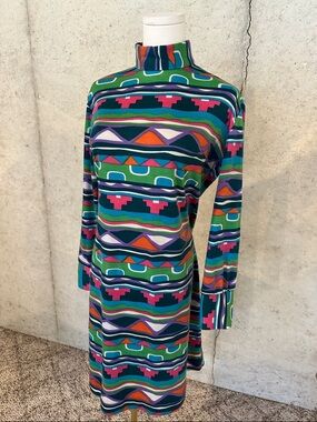 Vintage 70s 80s Gioconda Portugal Geometric Mod European Dress Size L
